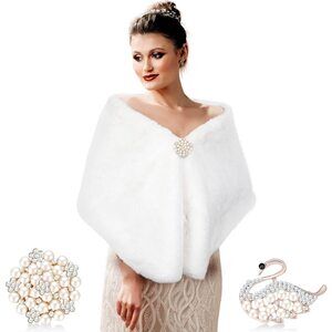 7862 Women's Faux Fur Shawl Wrap Fake Stoles Scarf Shrug